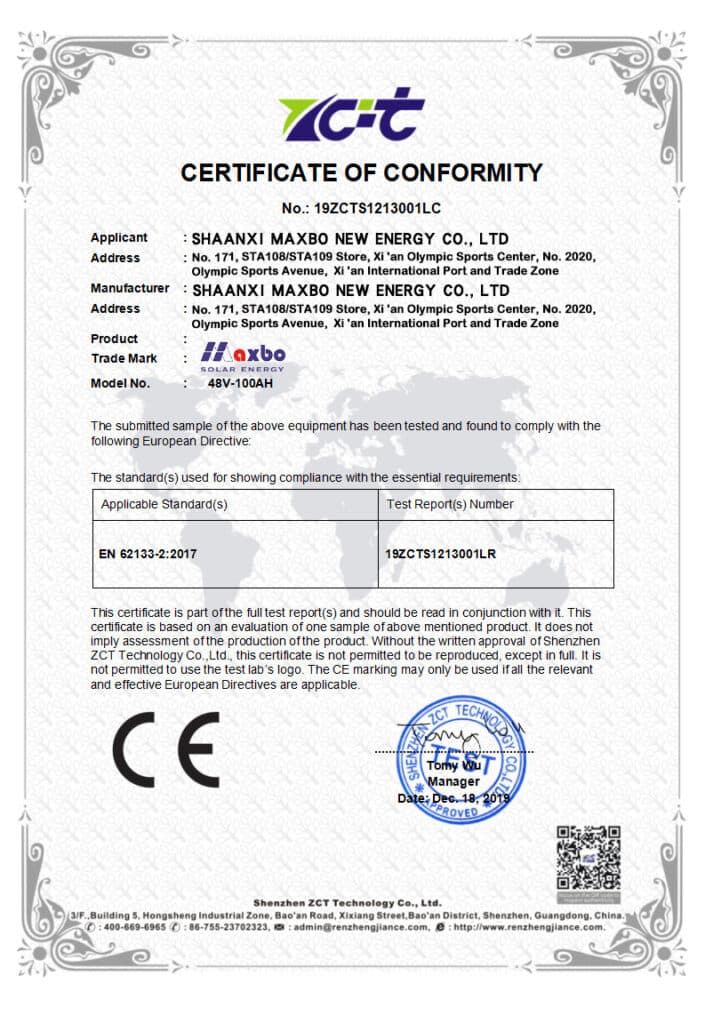 Certification for Solar Battery3
