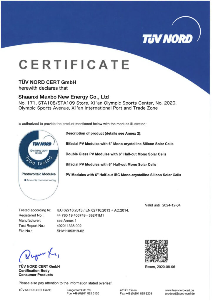 Certification for Solar Panels