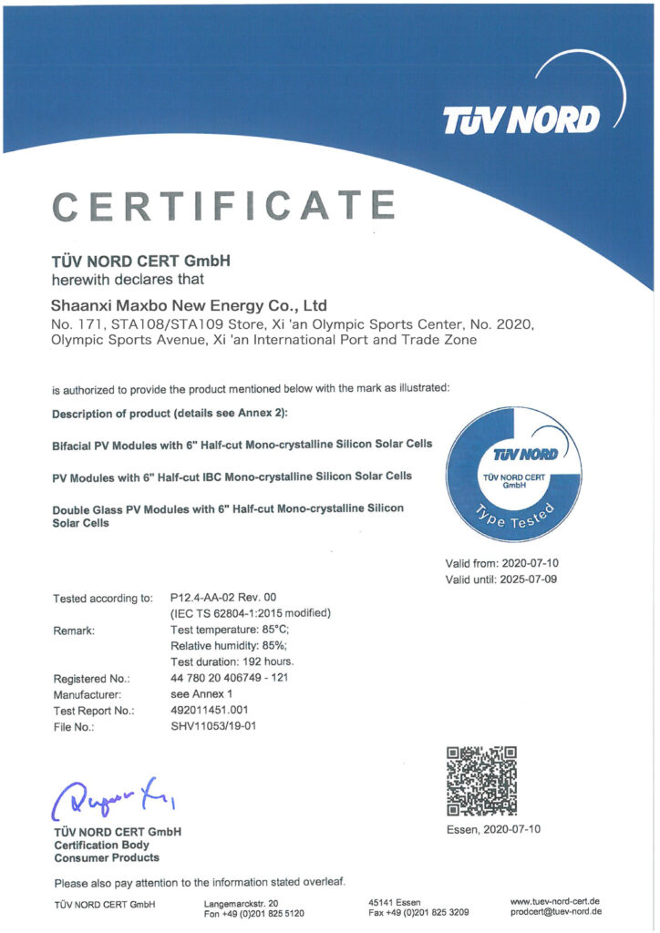 Certification for Solar Panels